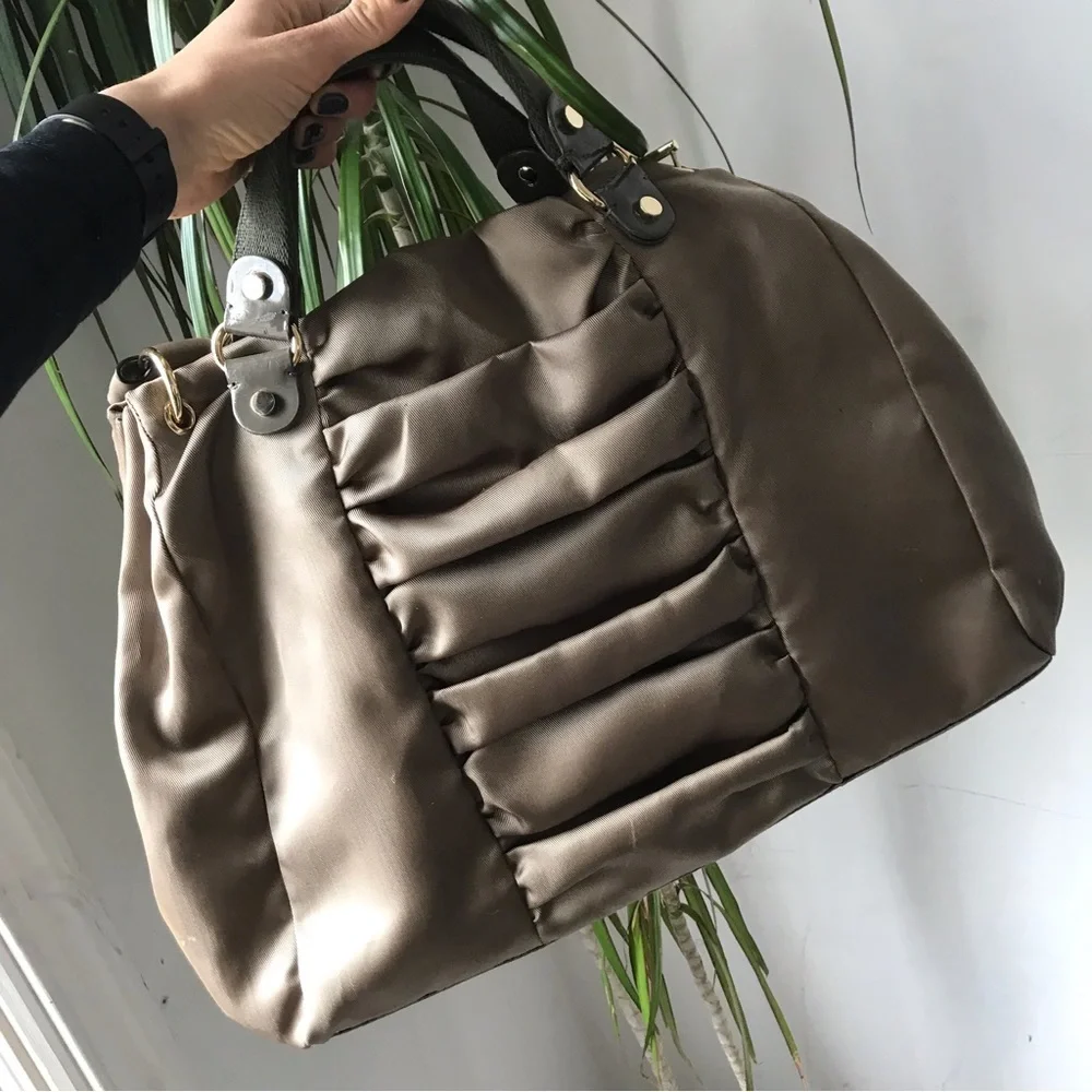 Simply Vera Women's Satin Bronze Hobo Nylon Shoulder Bag Top-Handle Satchel L